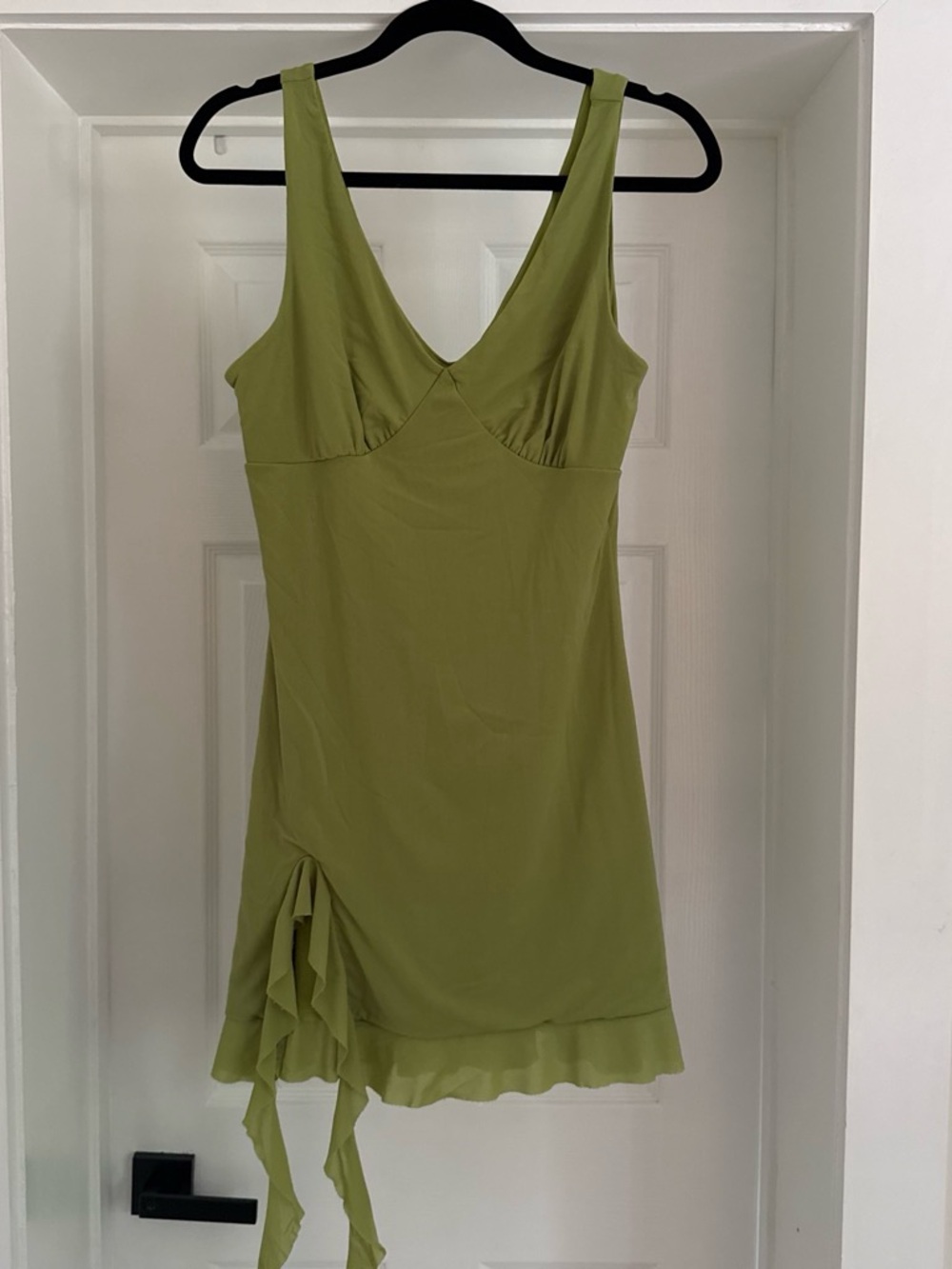 Olive Green V-Neck Sleeveless Dress